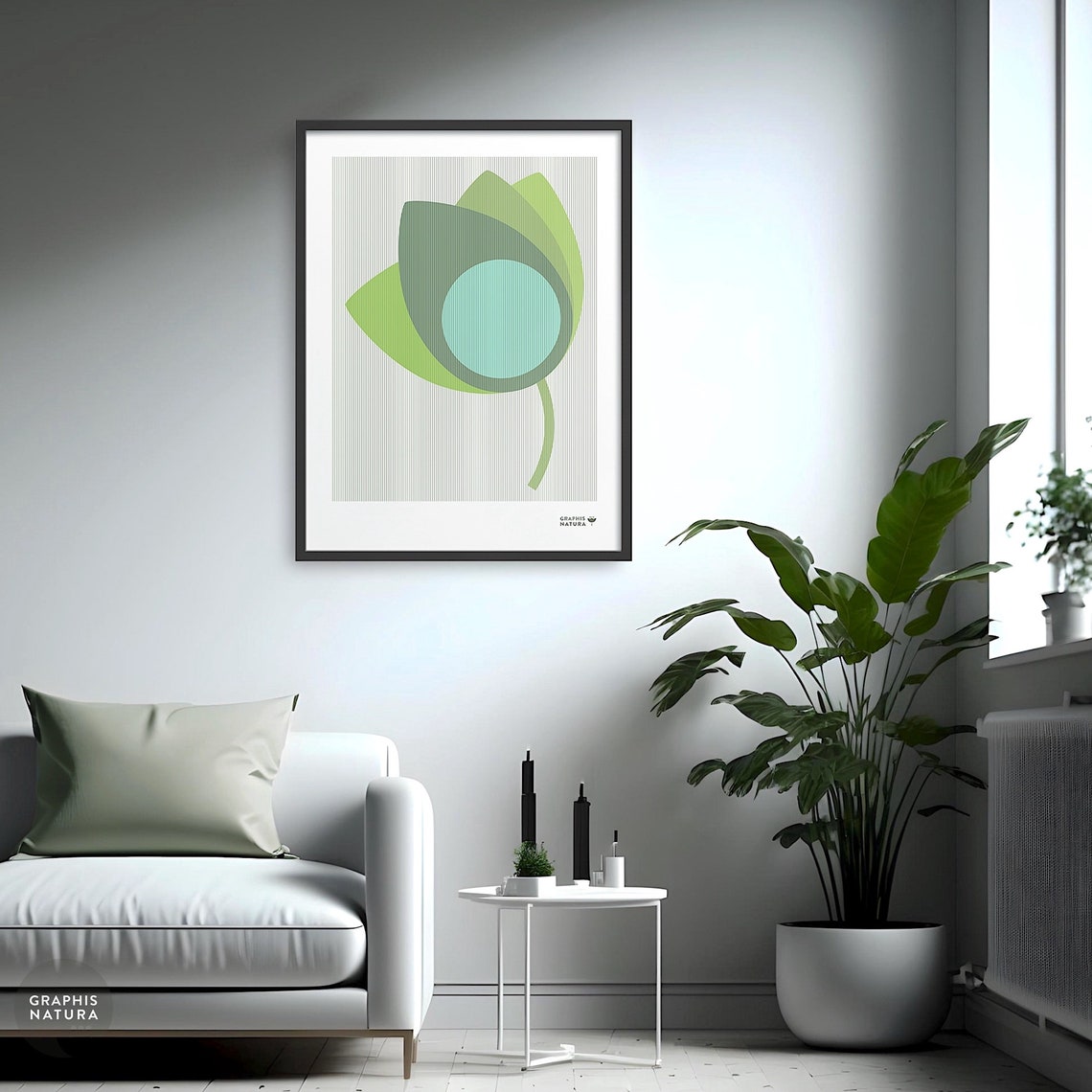 Teal Green Abstract Bloom Poster Geometric Floral Modern Art - Image 4
