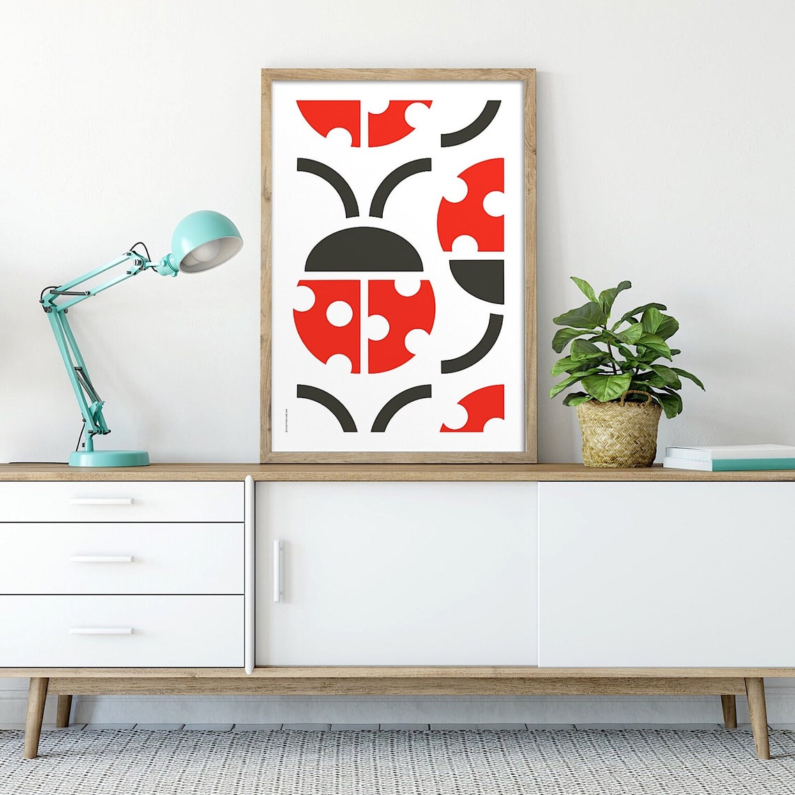Abstract Red Ladybug Poster Geometric Insect Modern Pop Artwork - Image 4