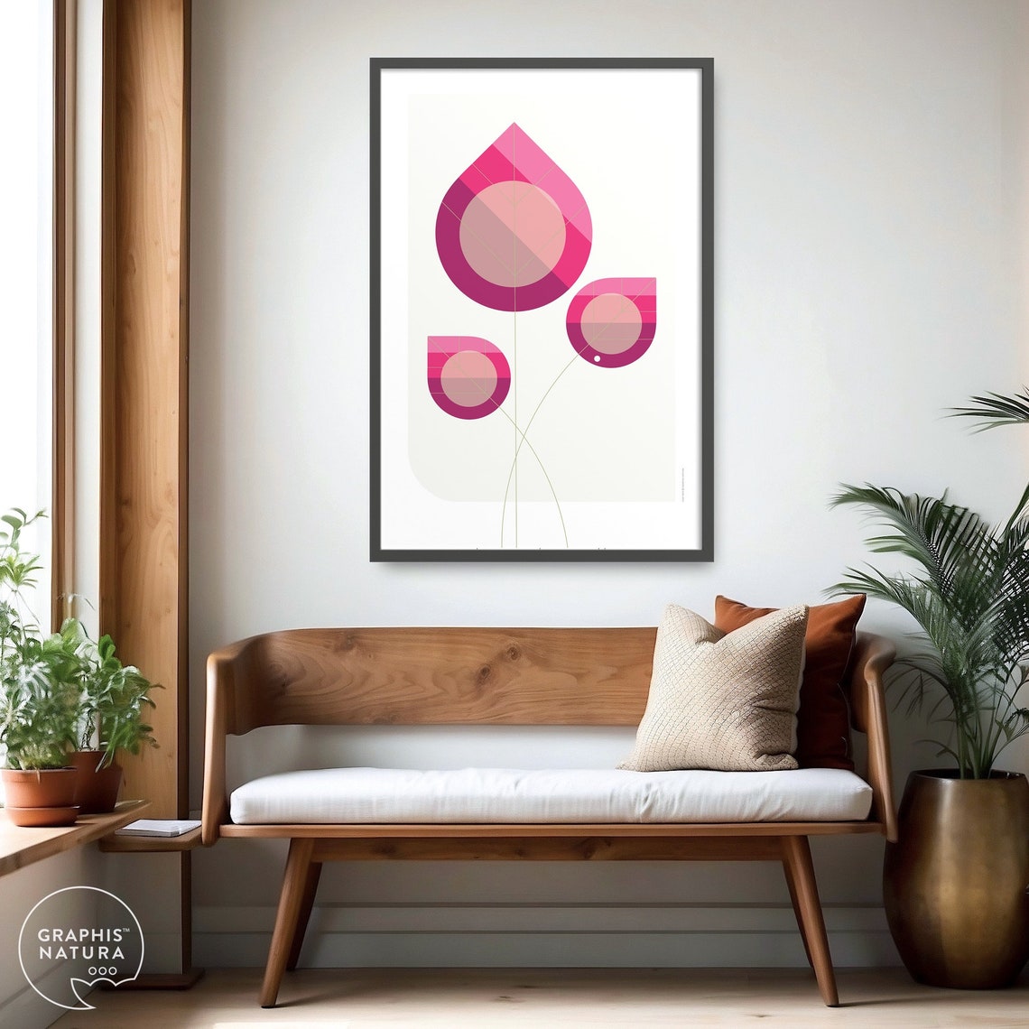 Modern Botanical Art Print Pink Botanical Art Geometric Botanical Print Colorful Magenta Botanical Leaf Print Nature Art Wall Art - Image 4