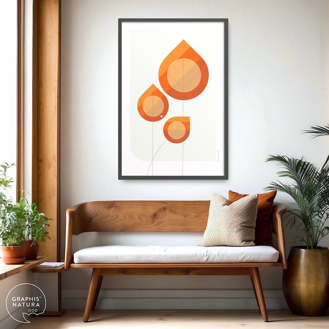 Botanical Art Print Leaf Art Print Geometric Botanical Wall Art Nature Pop Art Orange Leaf Poster Organic Modern Wall Decor - Image 4