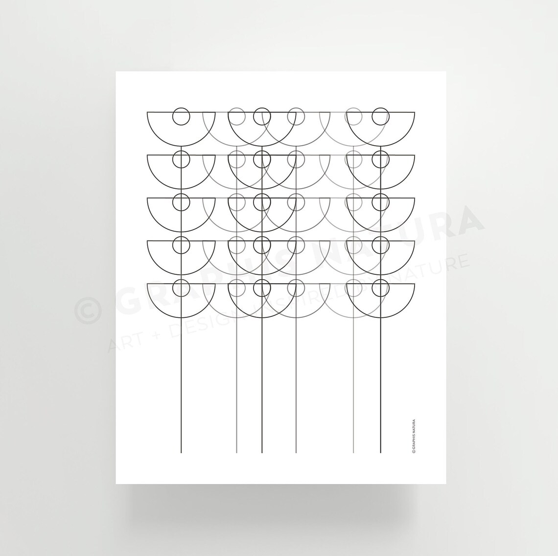 Minimalist Black Line Flower Poster Geometric Scallop Artwork - Image 3