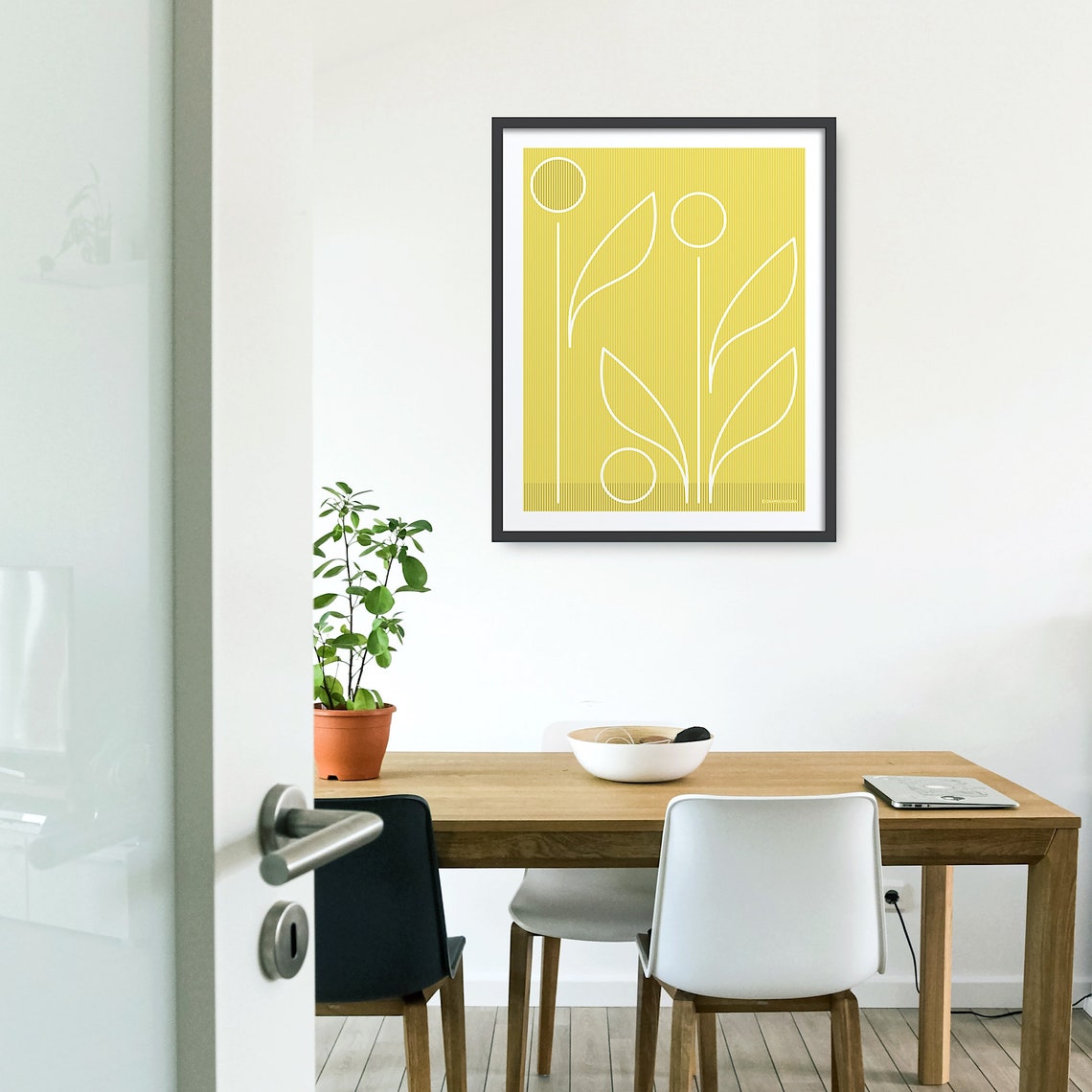 Mustard Yellow Botanical Line Poster White Floral Minimal Art - Image 4