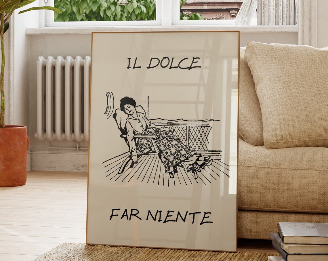 Il Dolce Far Niente Vintage Italian Relaxing Woman Boat Print