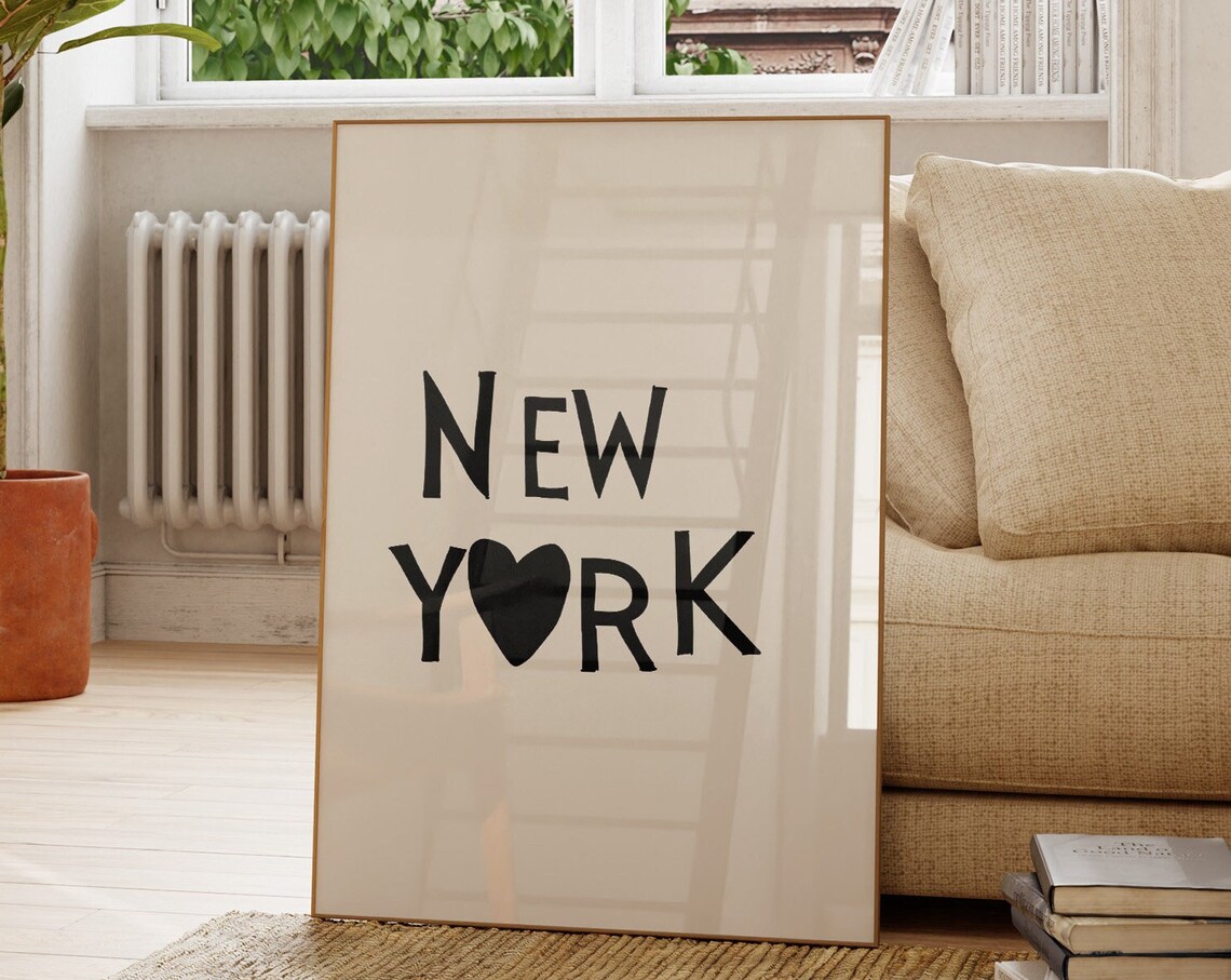 New York City Heart Typography Trendy Minimalist Love Decor Print