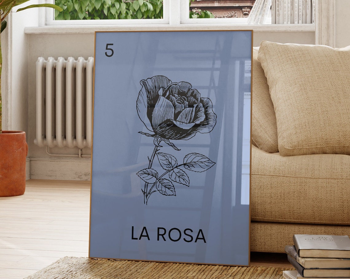 La Rosa Mexican Loteria Vintage Engraved Rose Botanical Poster