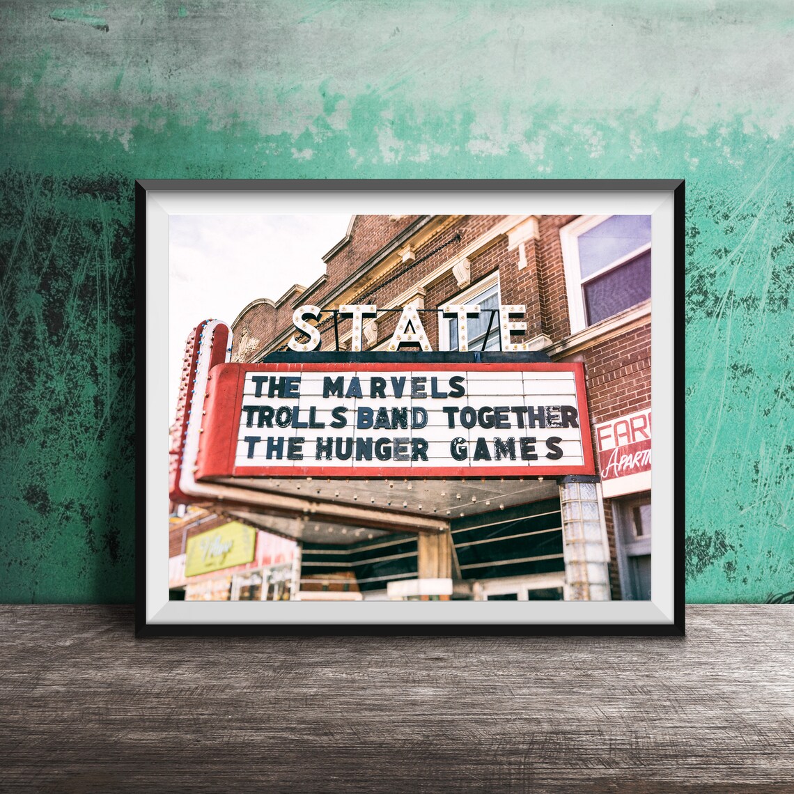 State Theatre Vintage Movie Marquee Sycamore Illinois Cinema Poster