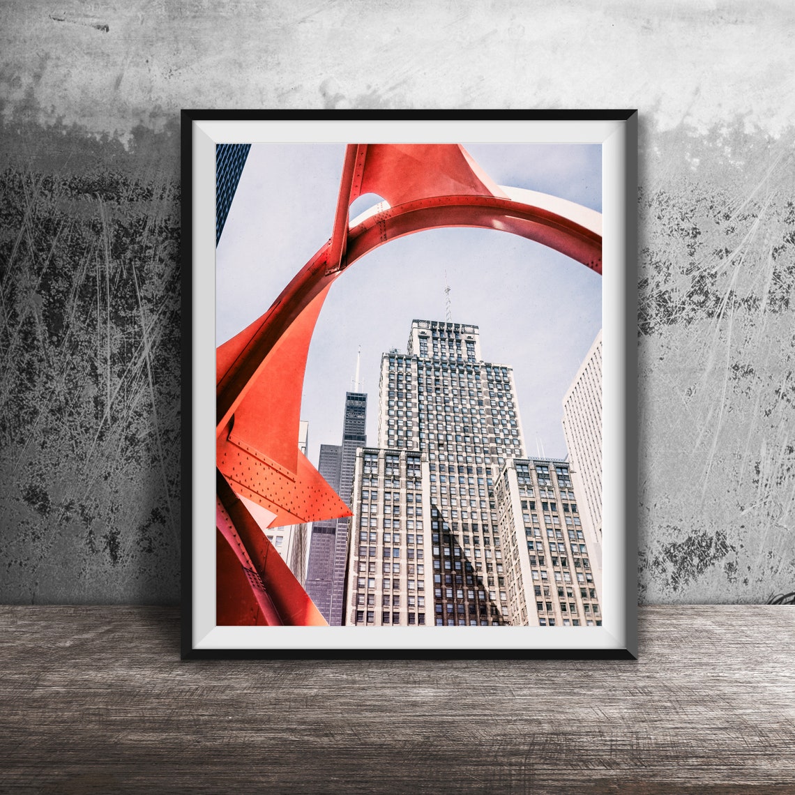 Calder's Flamingo Red Sculpture Chicago Skyline Photo Poster