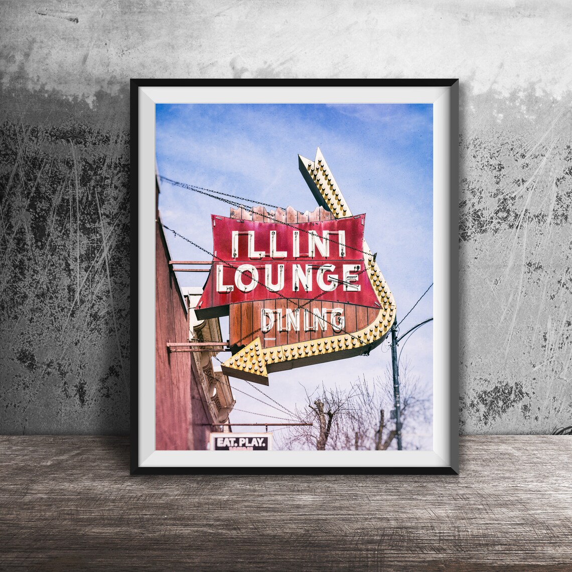 Illini Lounge Dining Vintage Arrow Neon Sign Illinois Poster