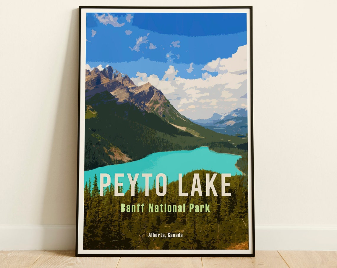 Peyto Lake Retro Travel Poster Alberta Canada Art Vintage Canadian Rockies Poster Hiking Canada Print Banff National Park Travel Poster