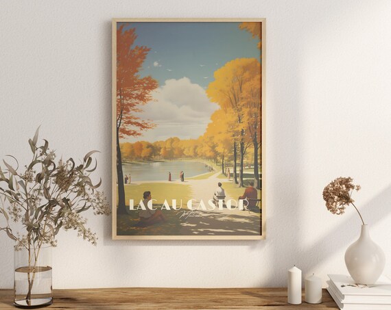 Lac Au Castor Montreal Autumn Park Lakeside Travel Art Poster