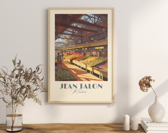 Jean Talon Montreal Market Hall Produce Stalls Vintage Interior Poster