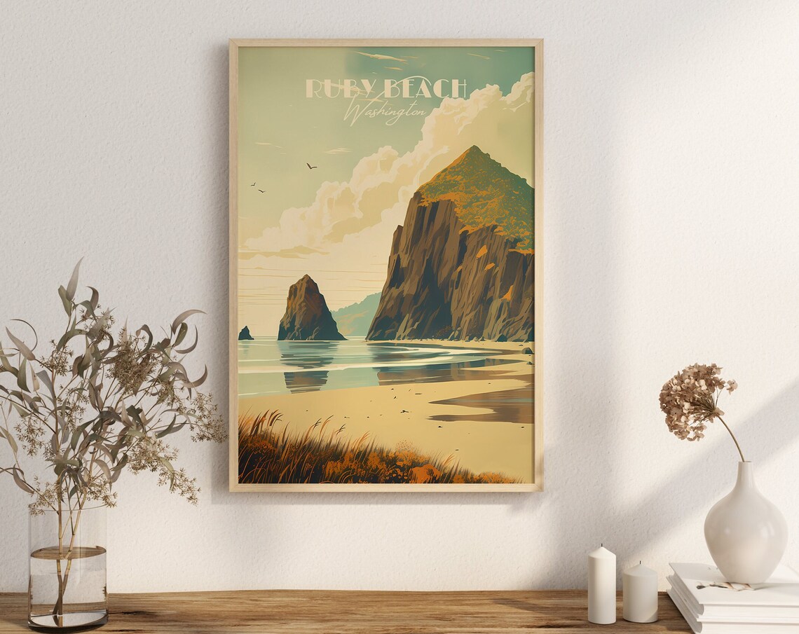 Ruby Beach Washington Sea Stack Vintage Coastal Travel Poster