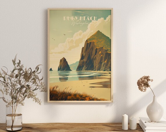 Ruby Beach Washington Sea Stack Vintage Coastal Travel Poster