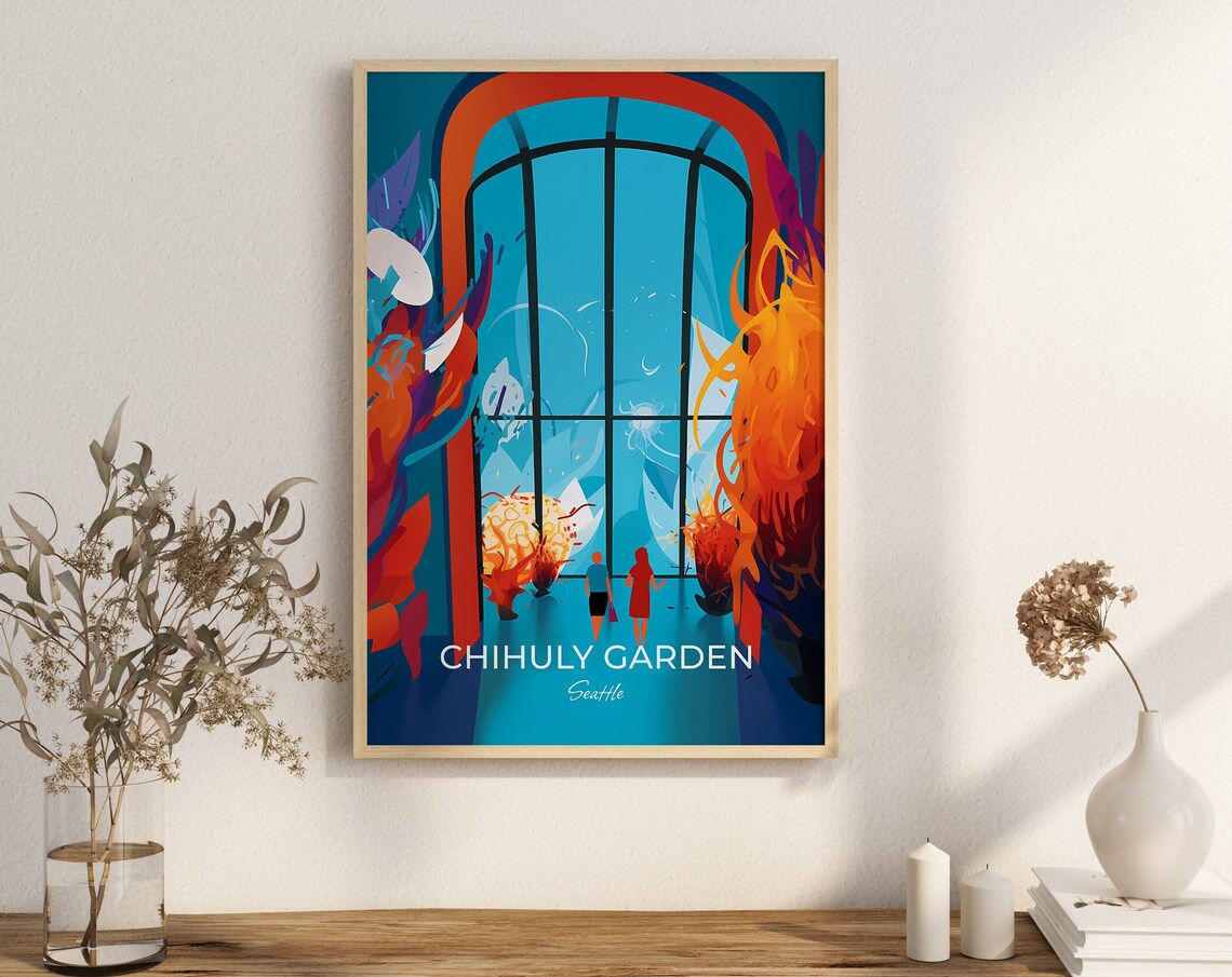 Chihuly Garden Seattle Glass Sculpture Conservatory Travel Art Poster