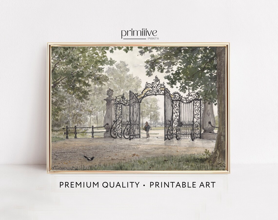 French Country Garden Gate Vintage Art Print