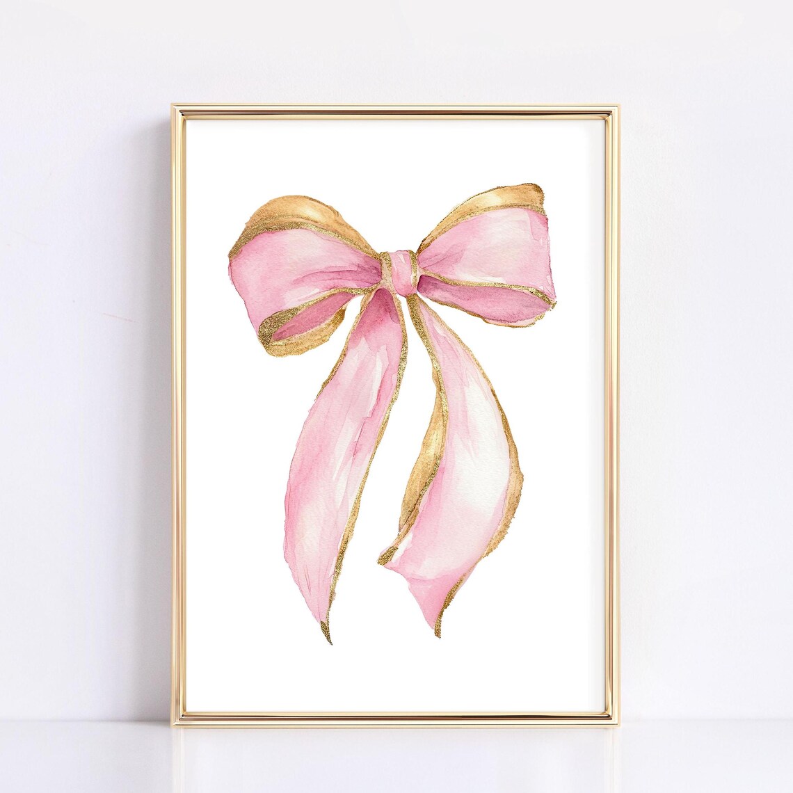 Pink And Gold Bow Watercolor Print, Nursery Decor