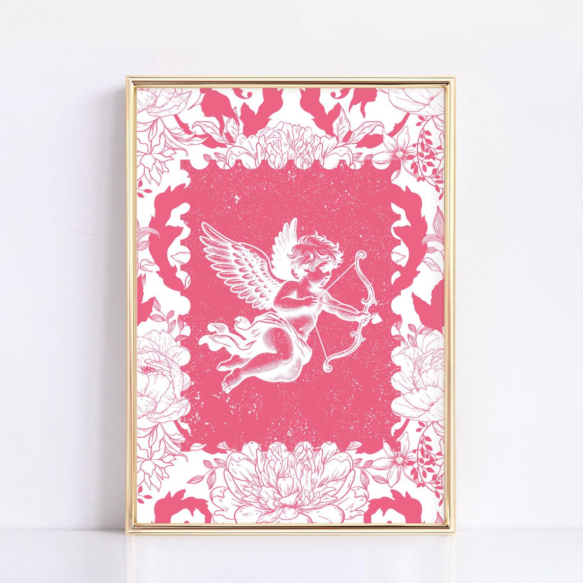 Pink Damask Cupid With Bow Vintage Valentine Aesthetic Poster