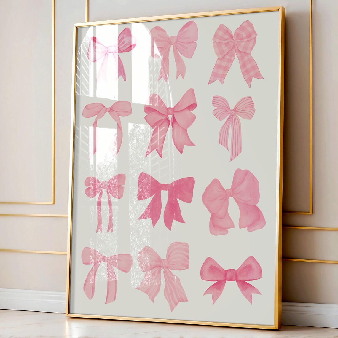 Pink Coquette Ribbon Bow Watercolor Grid Girls Room Art Poster