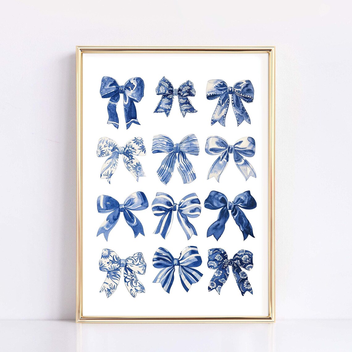 Chinoiserie Blue White Bows Art Print, Coquette Decor