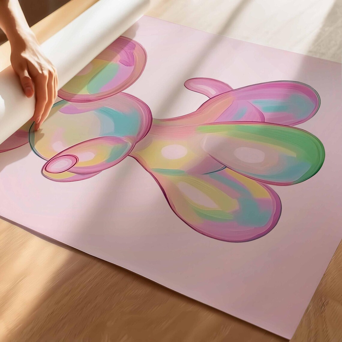 Pastel Balloon Dog Painting Iridescent Puppy Pink Room Wall Art - Image 2