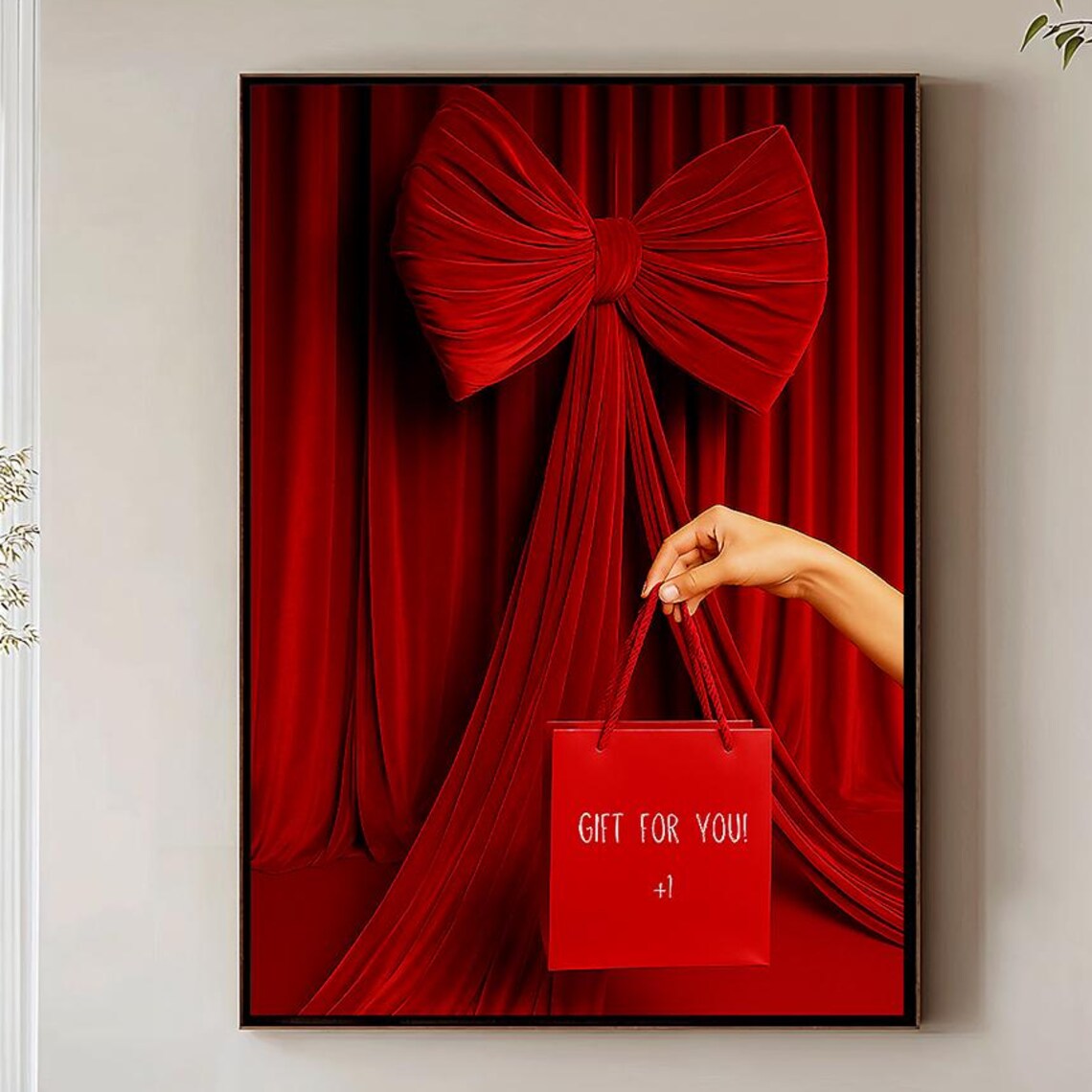 Red Gift For You Plus One Velvet Bow Holiday Reveal Photo Poster