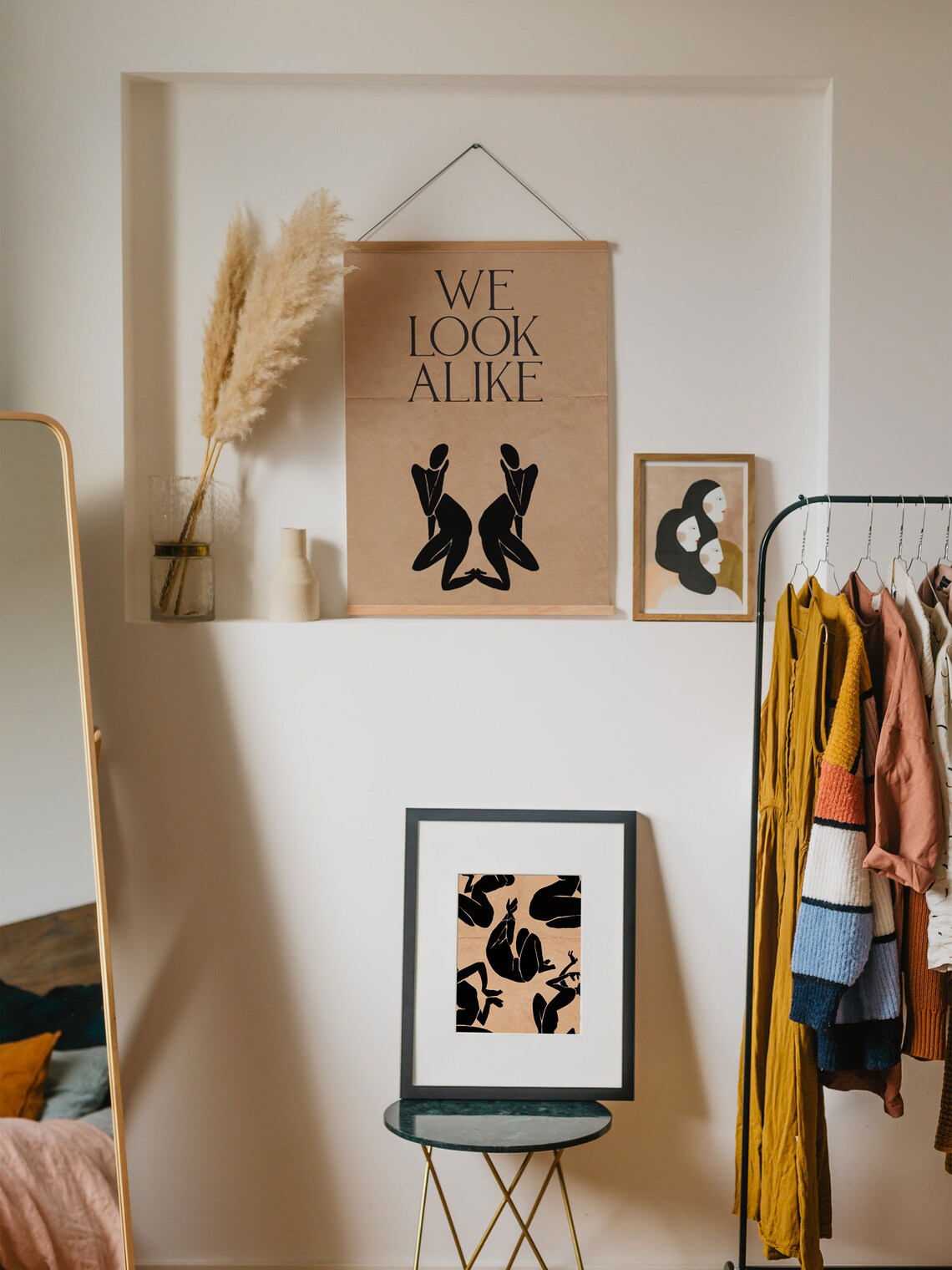 We Look Alike Mirrored Black Silhouette Women on Kraft Paper Poster - Image 2