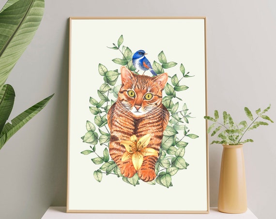 Tabby Cat Art Print, Nursery Kids Wall Decor