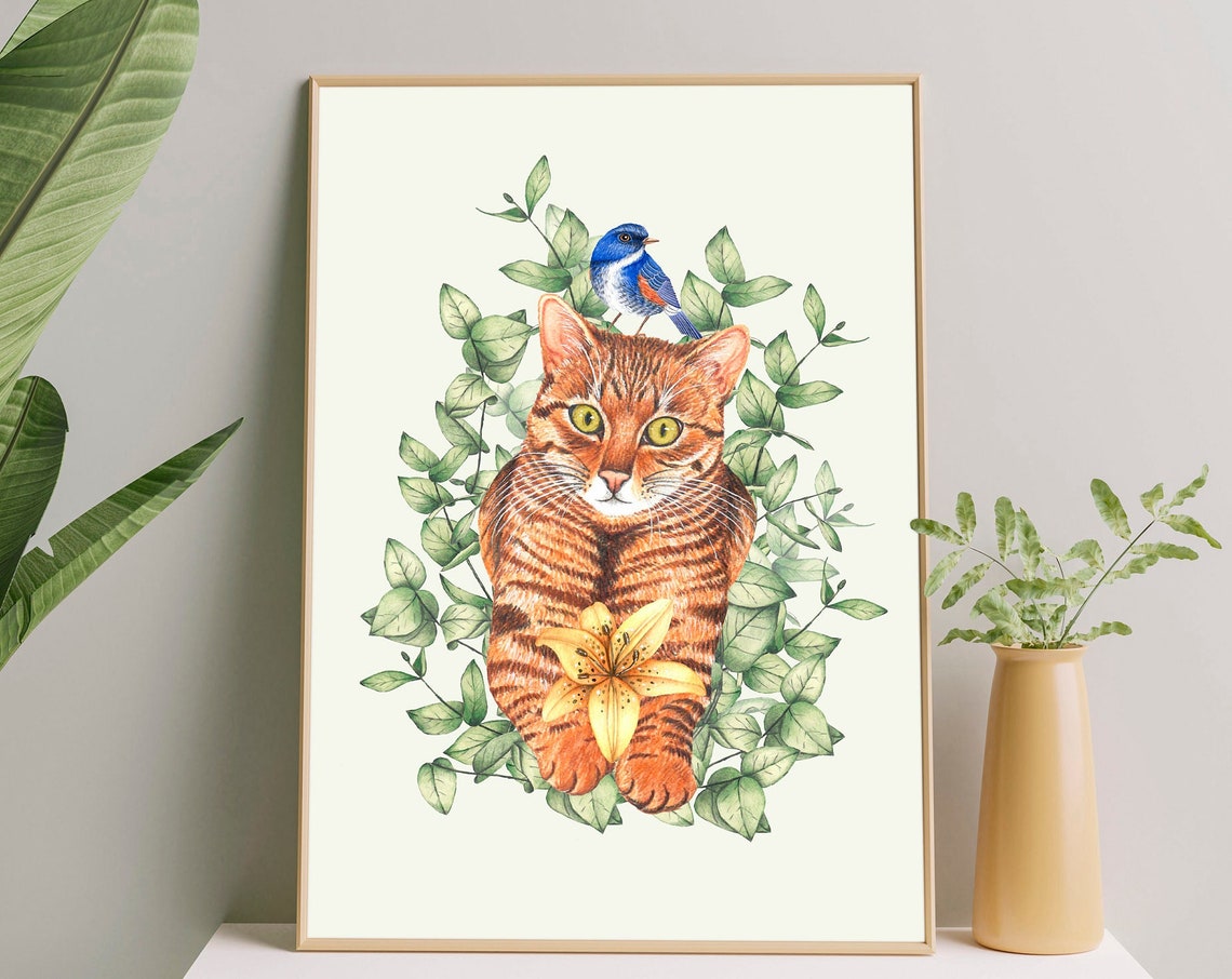Tabby Cat Art Print, Nursery Kids Wall Decor