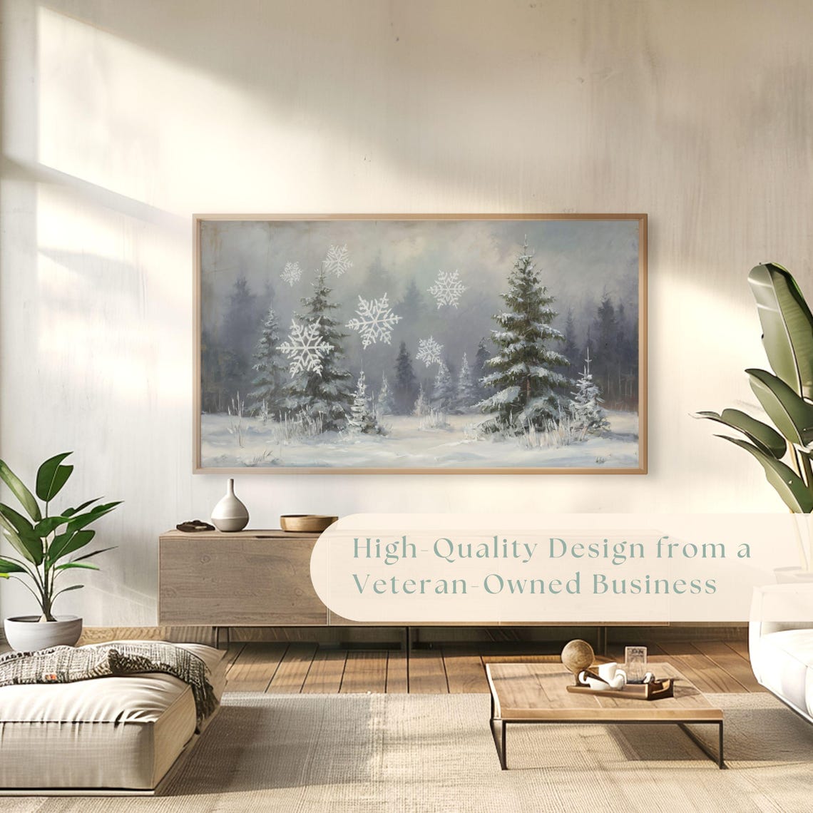 Snowy Pine Forest With Giant Snowflakes Misty Mountains Winter Poster - Image 4