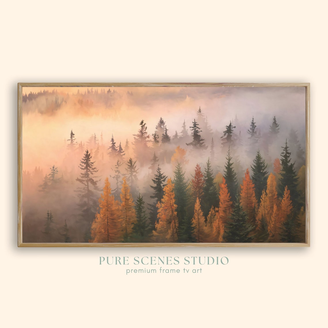Misty Autumn Pine Forest Atmospheric Golden Trees Landscape Poster