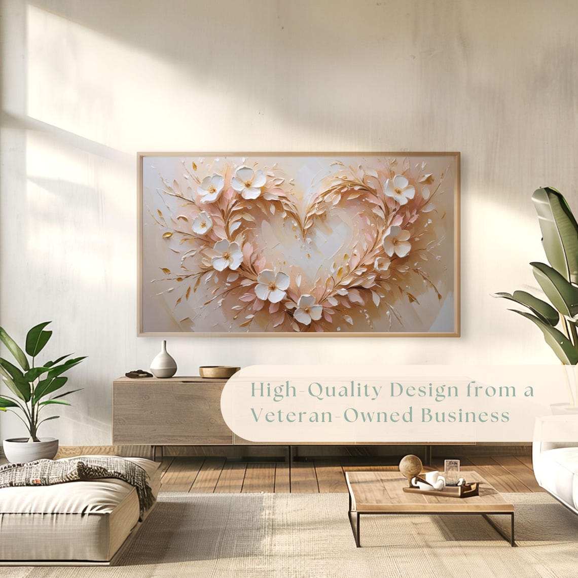 White Floral Heart Wreath Gold Impasto Romantic Painting Poster - Image 4