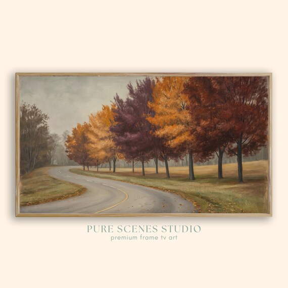Winding Country Road Through Vibrant Autumn Trees Landscape Poster
