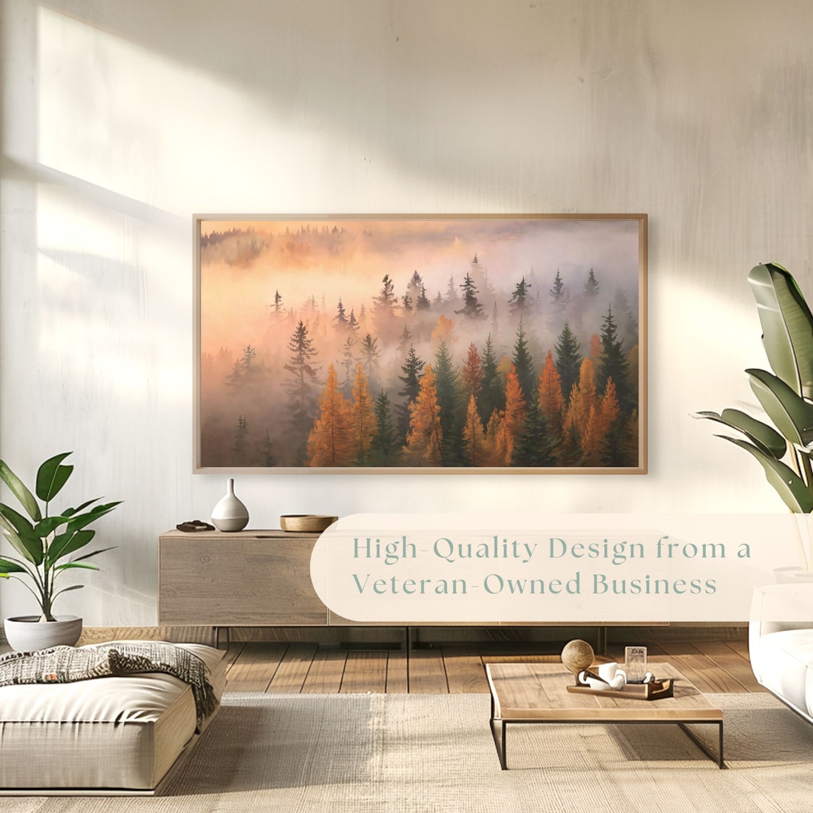 Misty Autumn Pine Forest Atmospheric Golden Trees Landscape Poster - Image 4