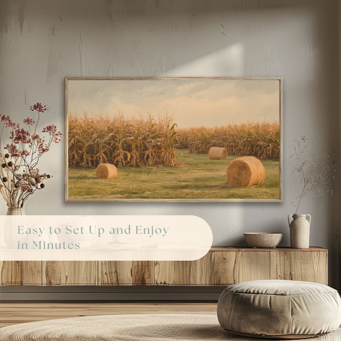 Golden Cornfield with Hay Bales Autumn Harvest Farm Landscape Poster - Image 5