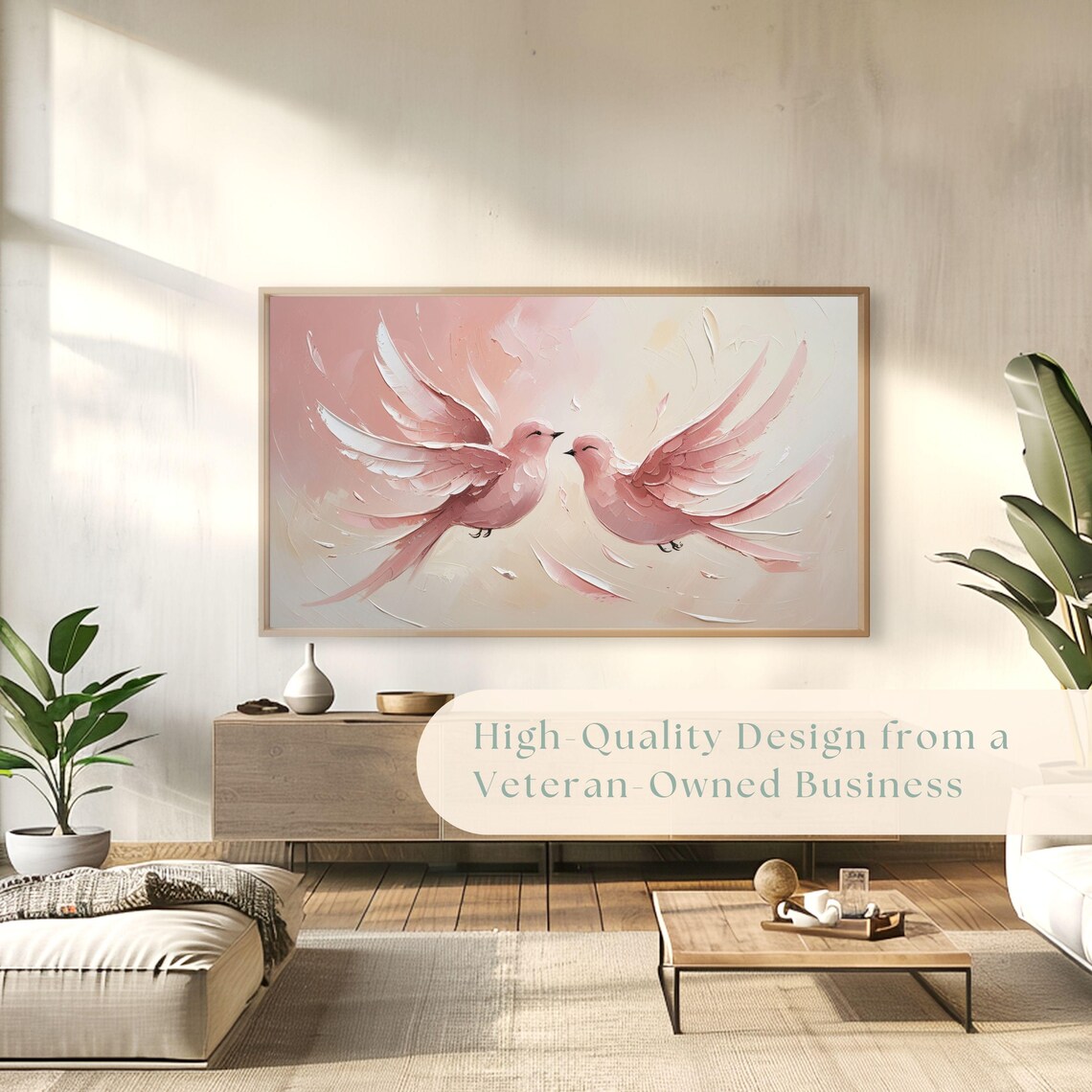 Pink Lovebirds Textured Impasto Blush Romantic Painting Poster - Image 4