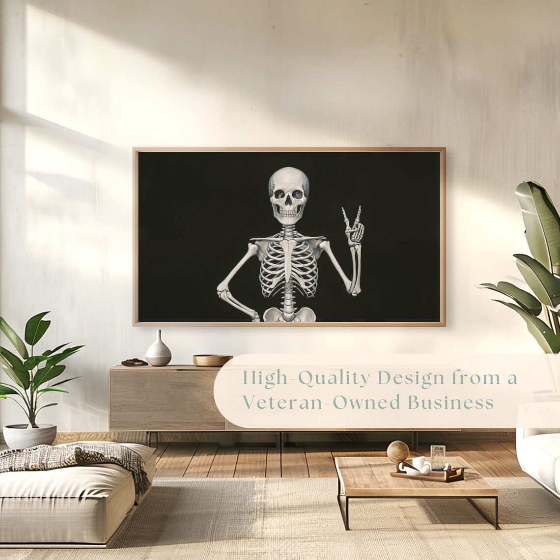 Skeleton Flashing Peace Sign On Black Background Gothic Halloween Poster - Image 4
