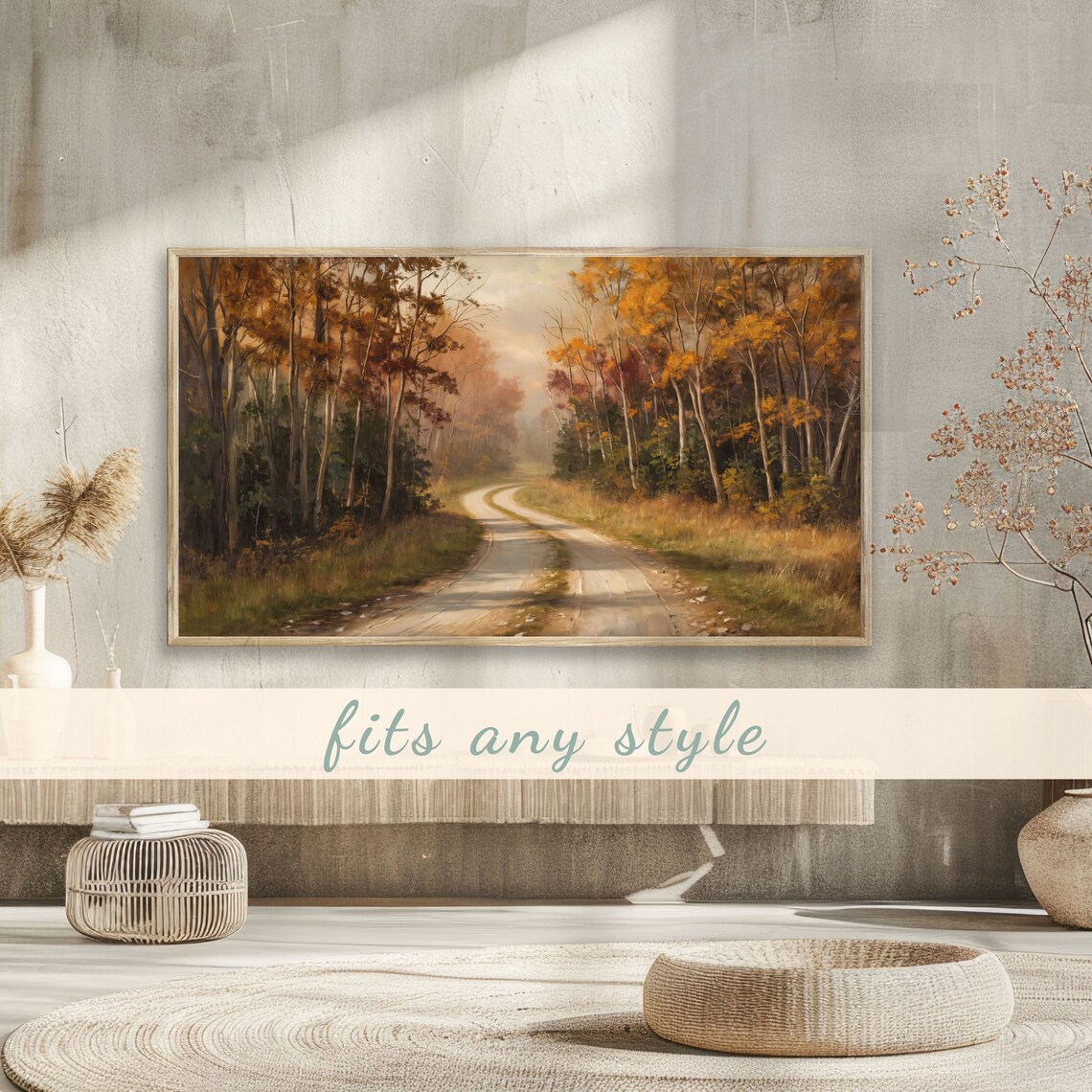 Winding Dirt Road Through Golden Autumn Woodland Fall Foliage Poster - Image 3