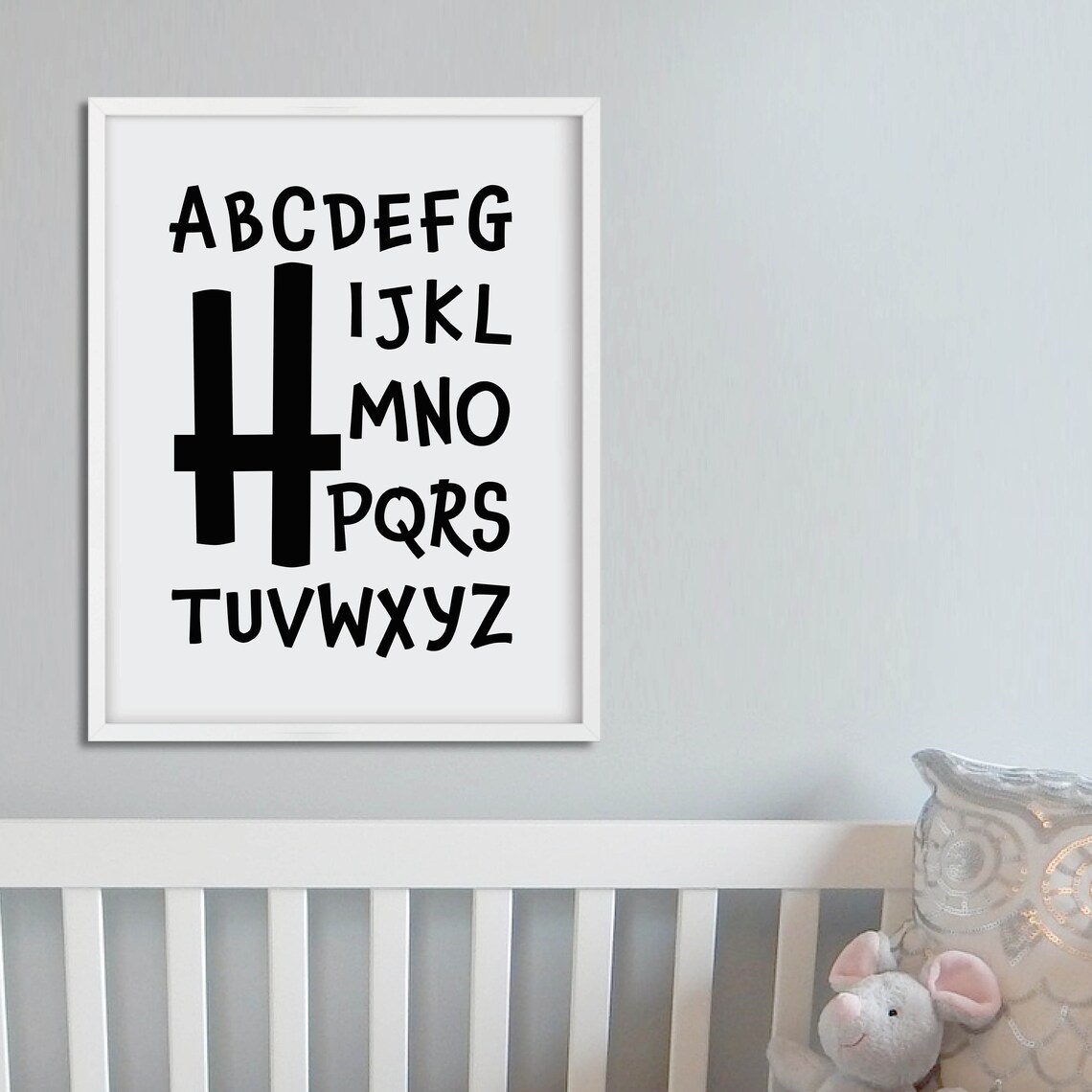 Nursery Alphabet Poster with Big Letter H Black and White Kids Art - Image 4