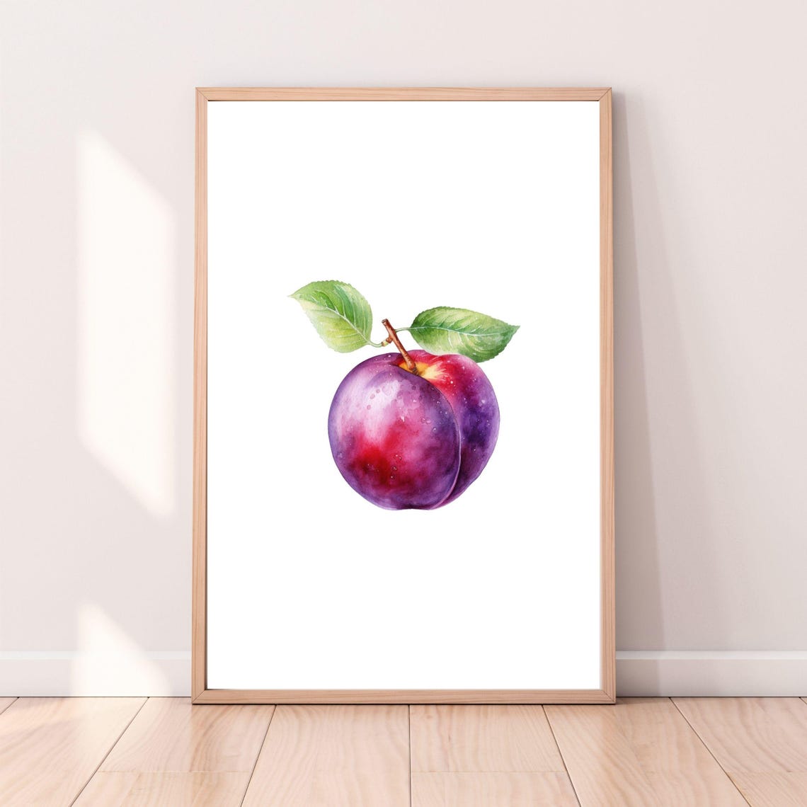 Ripe Purple Plum Watercolor Minimalist Fruit Kitchen Art Poster