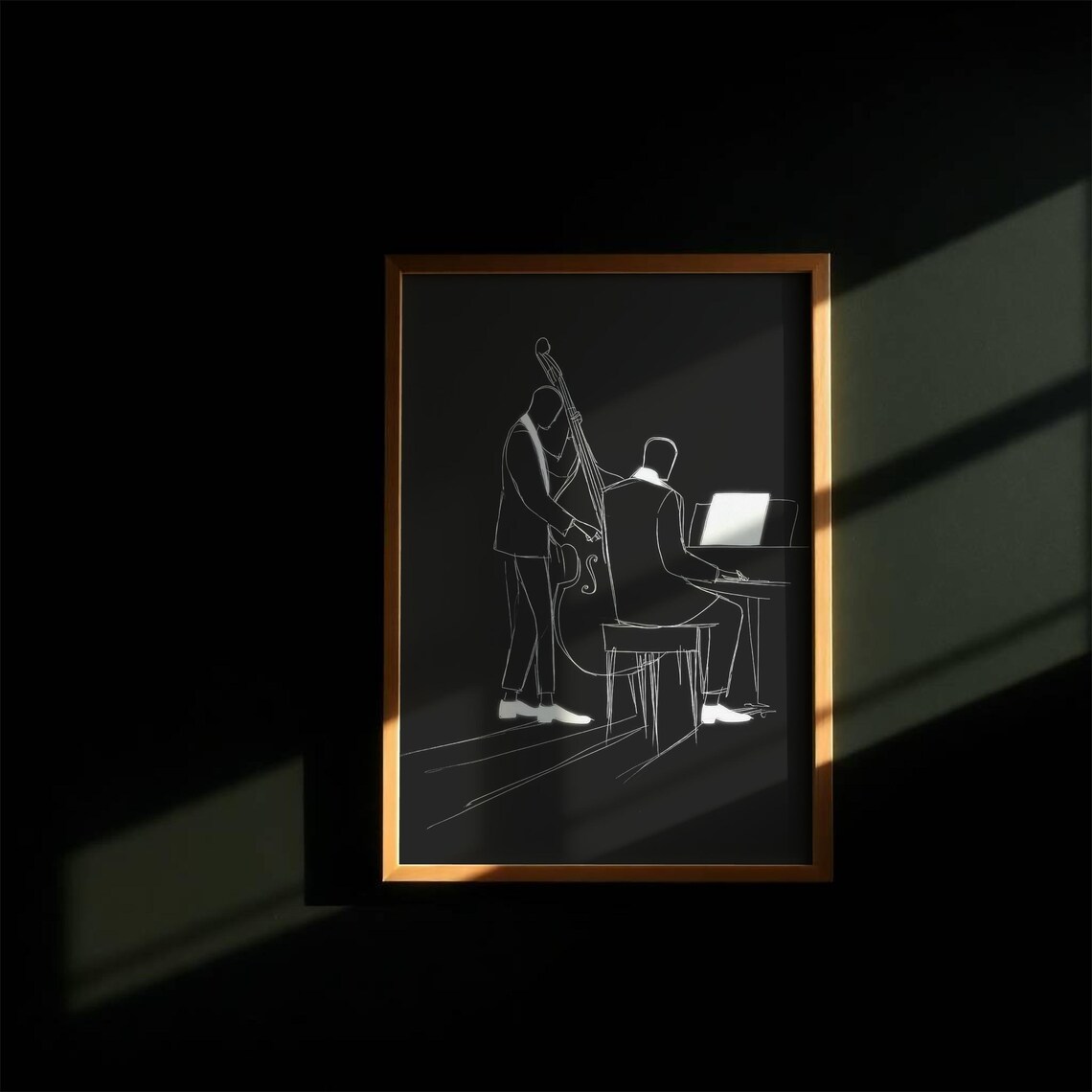 Jazz Musicians Line Art Duo Double Bass Piano Minimalist Poster