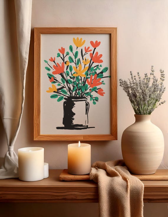 Floral Wall Art Flower Bouquet Print Botanical Colorful Painting Modern Home Decor