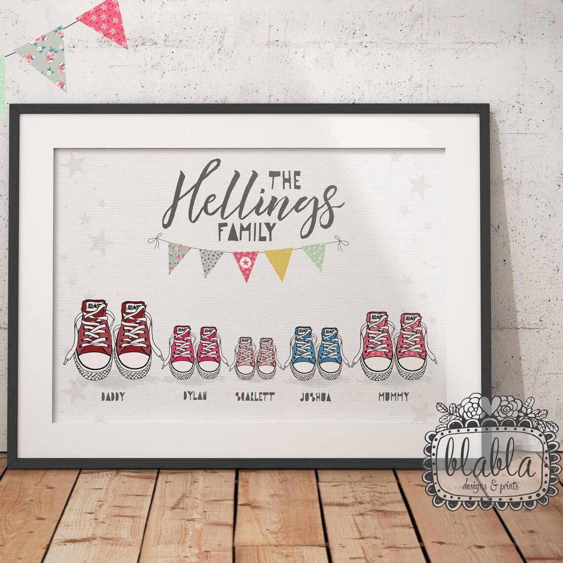 The Hellings Family Red Trainers Personalised Family Portrait Poster