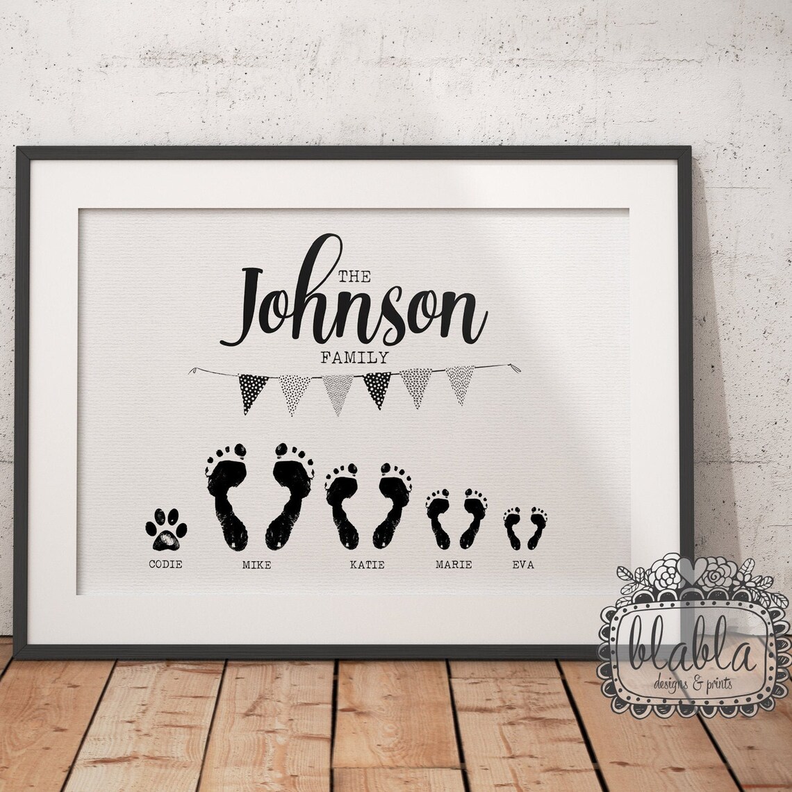 The Johnson Family Feet and Paw Personalised Family Keepsake Poster