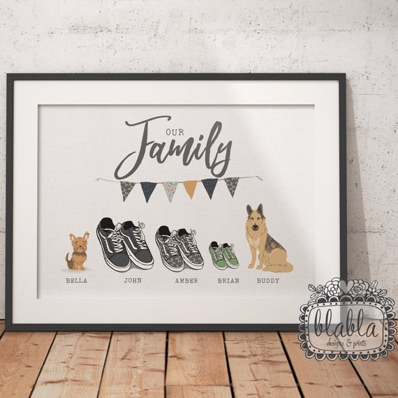 Trainers Family Poster With Pets Family Poster Personalised Family Poster Personalised Trainers Poster Custom Family Print
