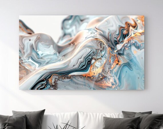 Marble Abstraction Blue Orange Luxury Design Print Picture Home Decor Wall Art Gift Room Decor Ready To Hang