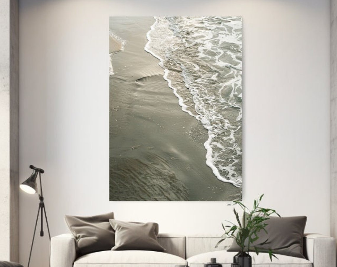 Aerial Ocean Waves On Sandy Shore Minimalist Coastal Beach Poster