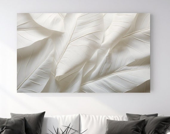 Cream White Leaf Abstraction, Aesthetic Wall Art Print