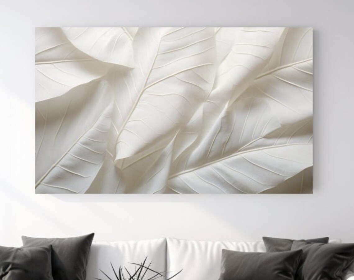 Cream White Leaf Abstraction, Aesthetic Wall Art Print