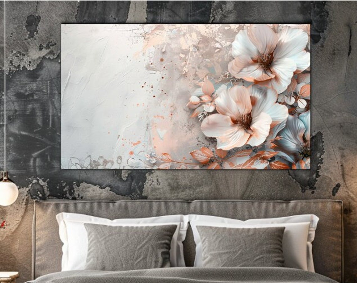 White And Rose Gold Abstract Floral Painting Elegant Luxe Poster