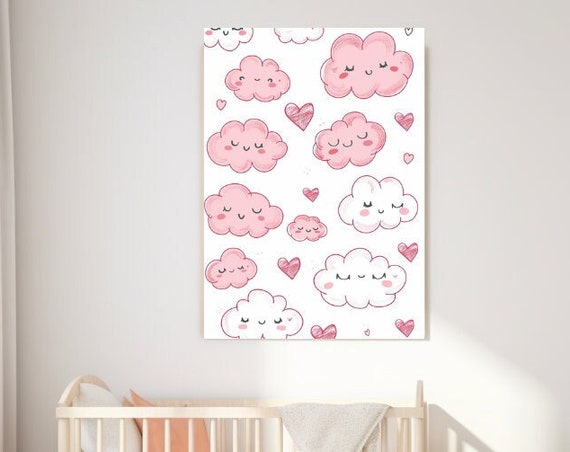 Clouds Kids Design Pink Nursery Nursery Decor Wall Art Picture Girls Room Decor Animal Print Children Gift